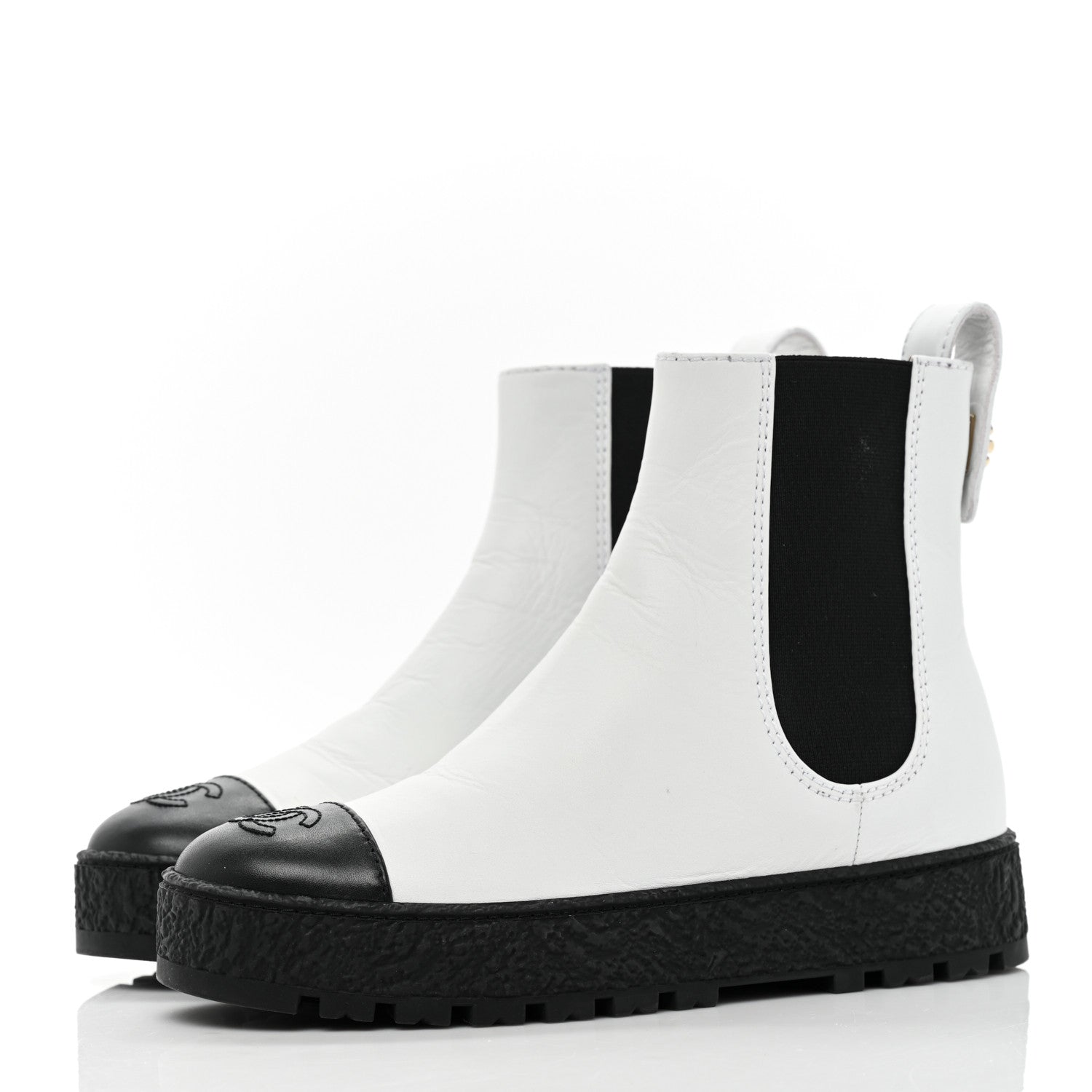 Chanel Calfskin Cap Toe CC Ankle Boots 36 White Black 3 of 9