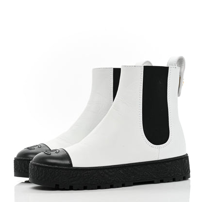 Chanel Calfskin Cap Toe CC Ankle Boots 36 White Black 3 of 9