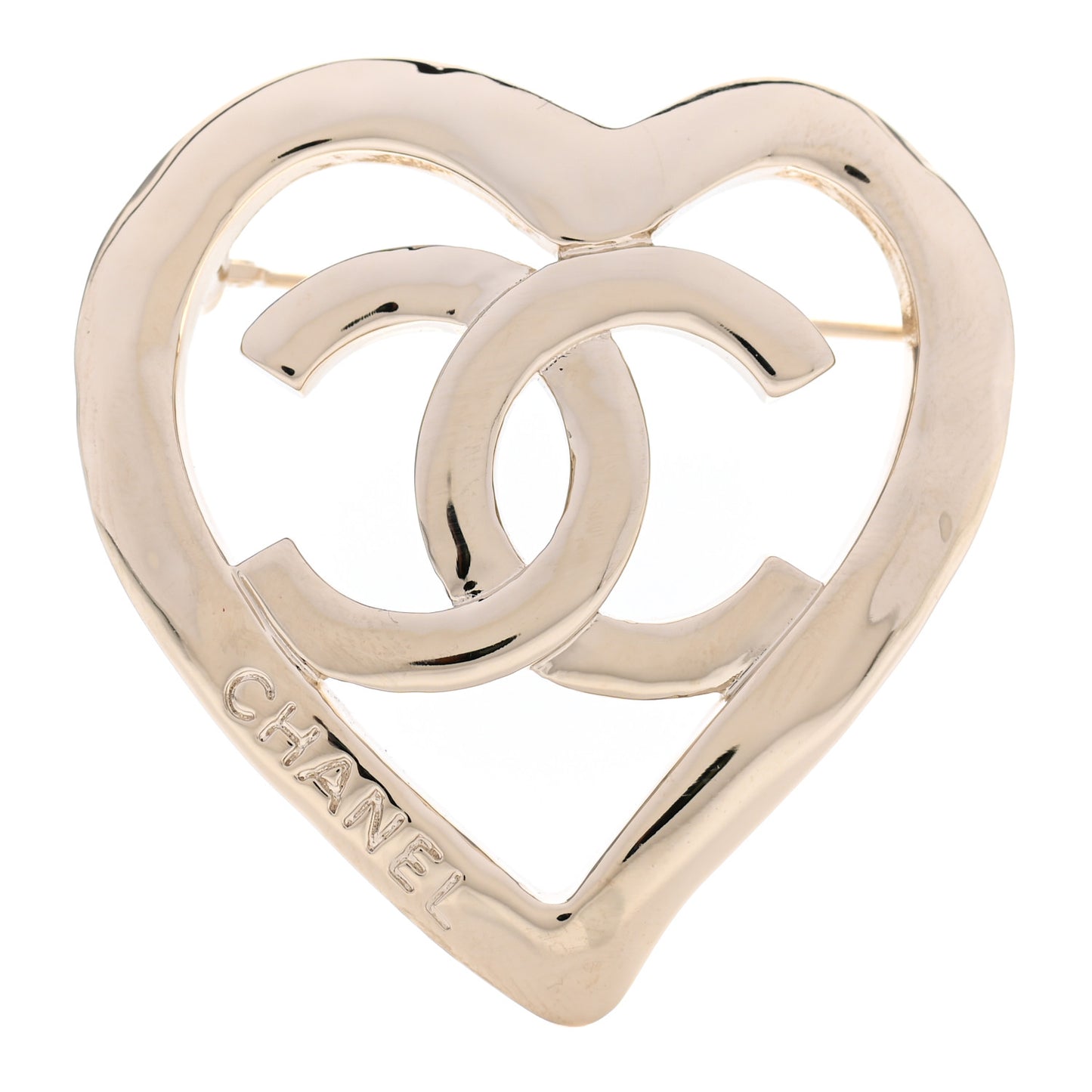 Metal CC Heart Coco In Love Brooch Gold