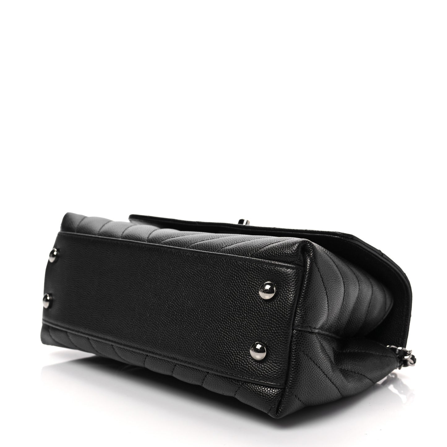 Caviar Chevron Quilted Mini Coco Handle Flap Black