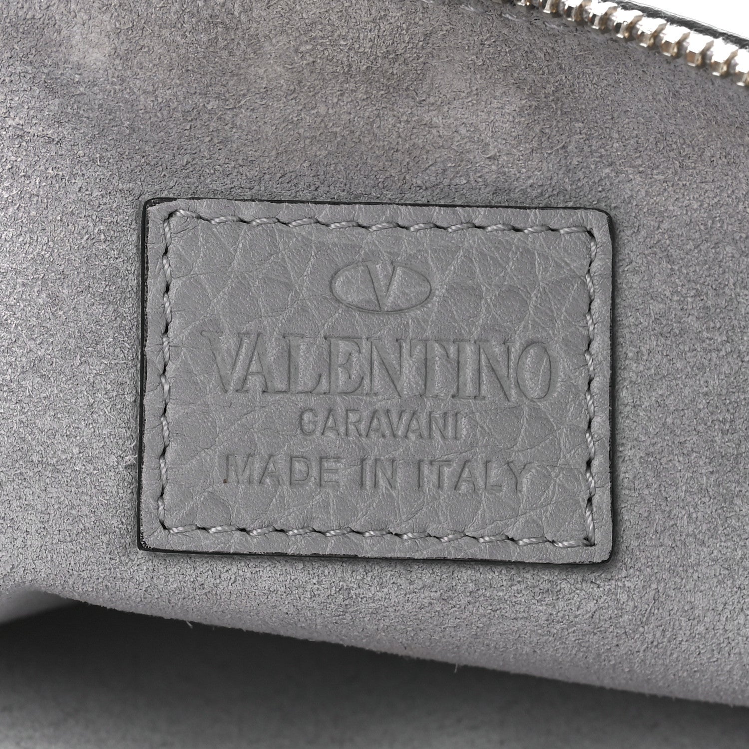 Valentino Garavani Pebbled Calfskin Large Rockstud Zip Pouch Pastel Grey 6 of 12