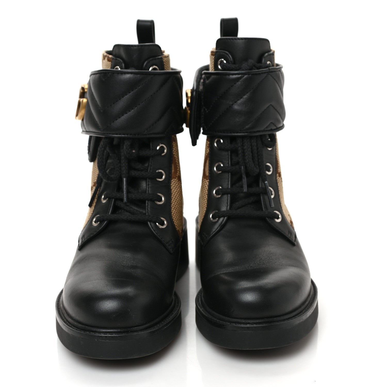 Gucci Flores Calfskin Monogram Maxi GG Nappa Matelasse Double G 40mm Ankle Boots 38.5 Black Camel Ebony 3 of 10