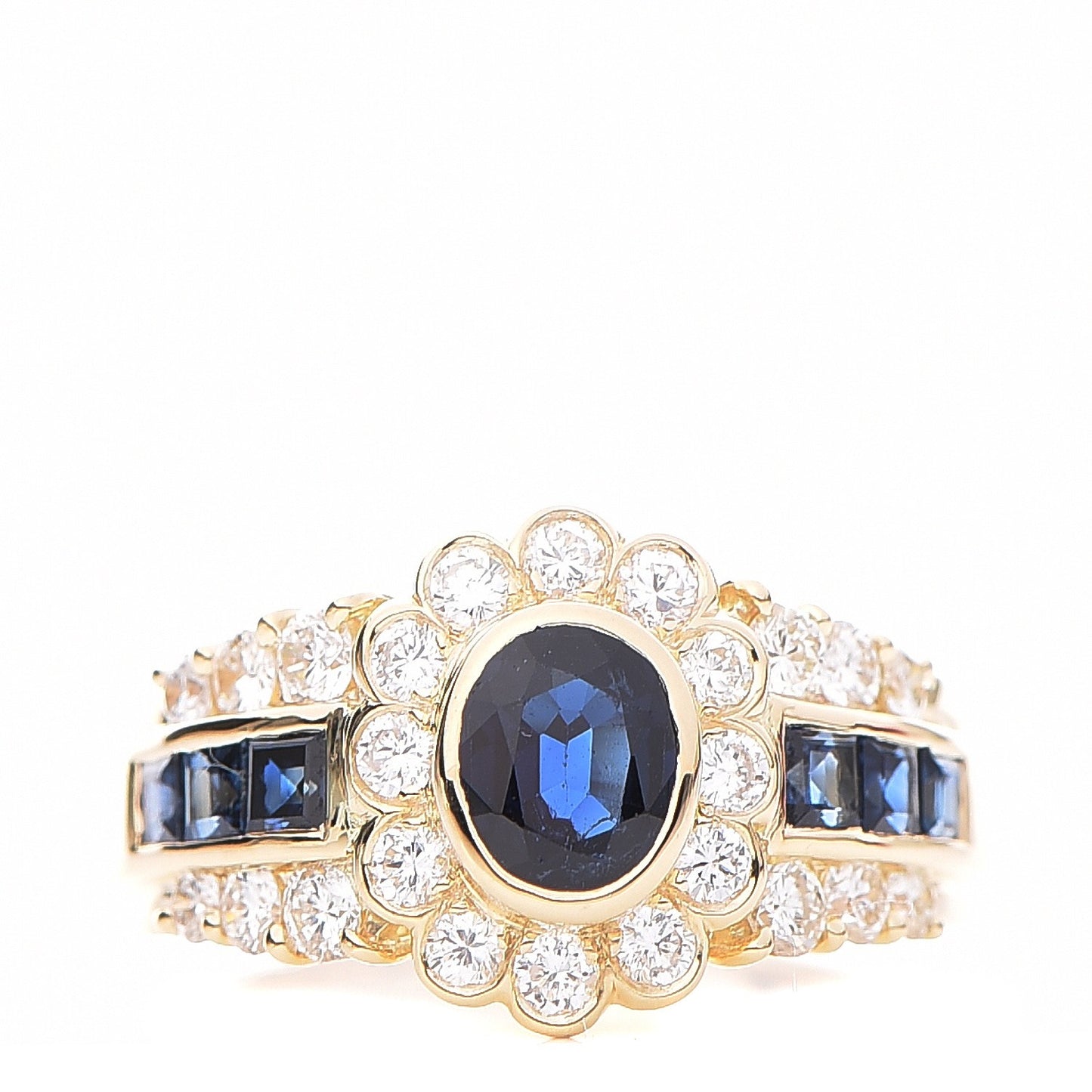 18K Yellow Gold Diamond Sapphire Ring 55 7.5