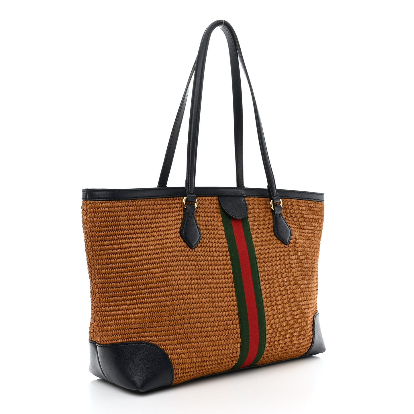 Straw Lux Calfskin Web Medium Ophidia Shopping Tote Dark Natural Blue