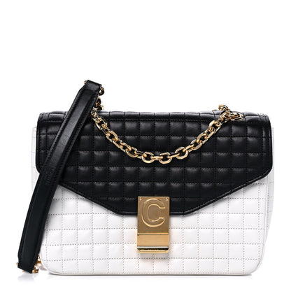 Celine Calfskin Quilted Medium C Bag Black White 1 of 10