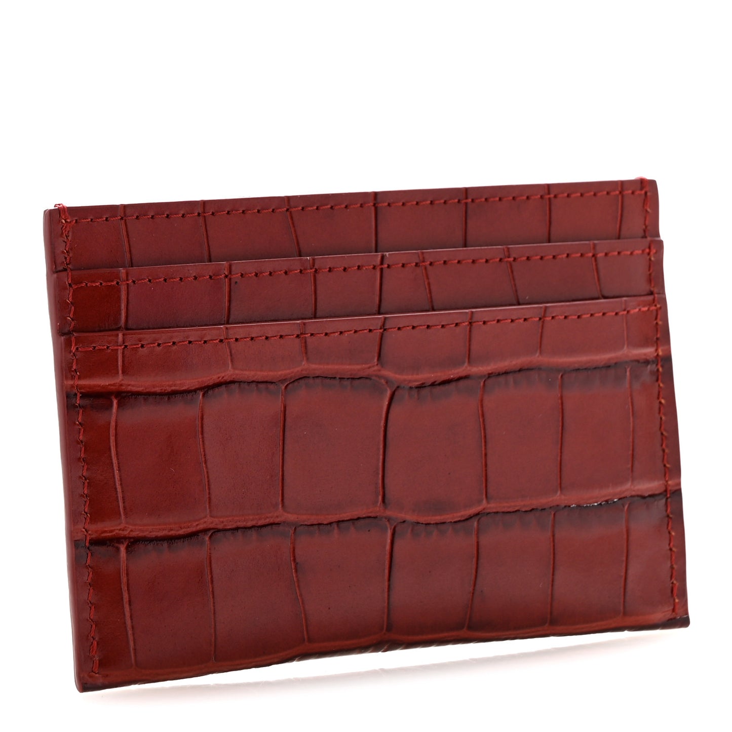 Calfskin Crocodile Embossed Crococo Card Holder Burgundy