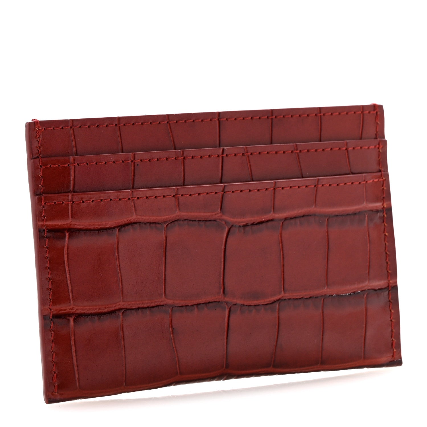 Chanel Calfskin Crocodile Embossed Crococo Card Holder Burgundy 3 of 8