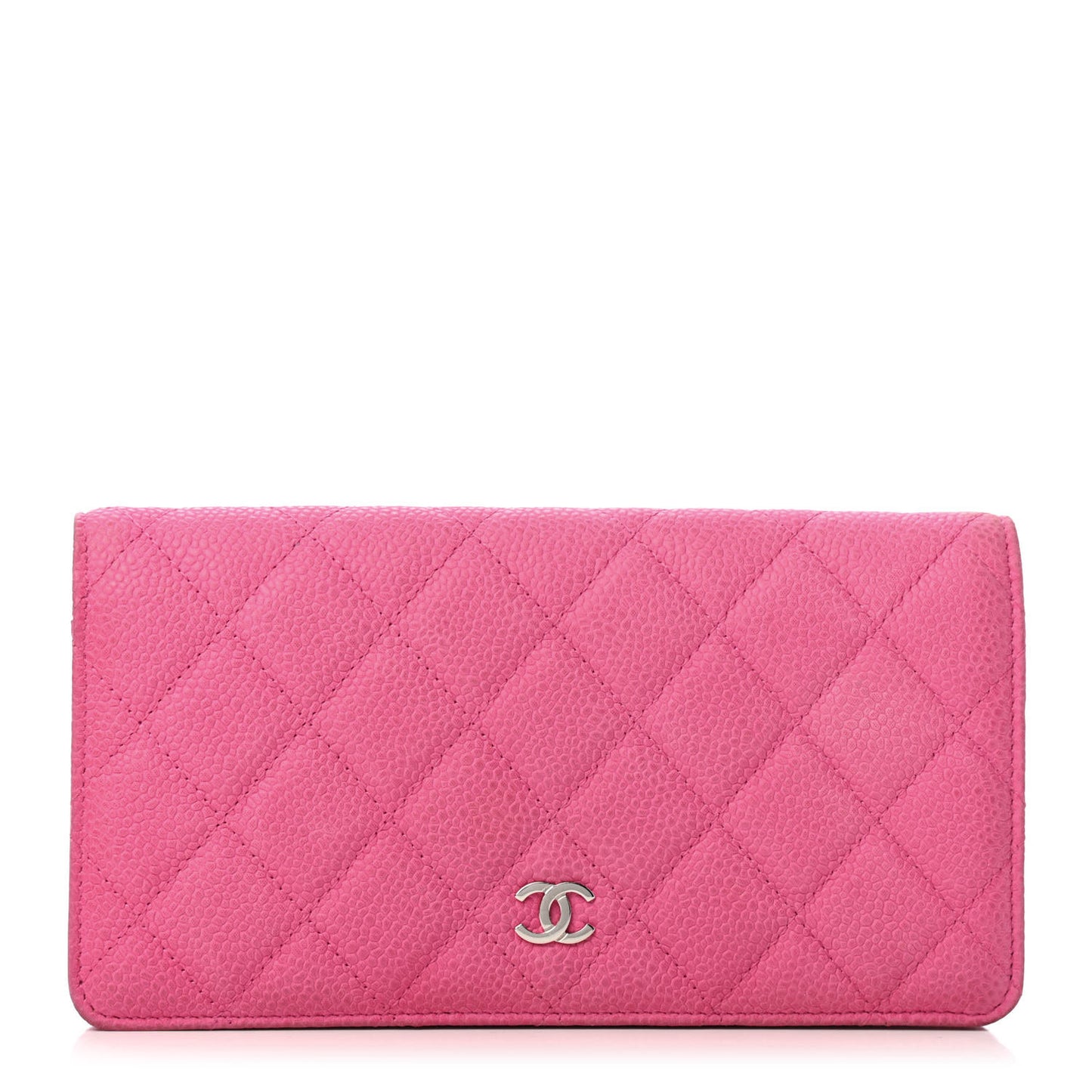 Iridescent Caviar Quilted Yen Wallet Pink