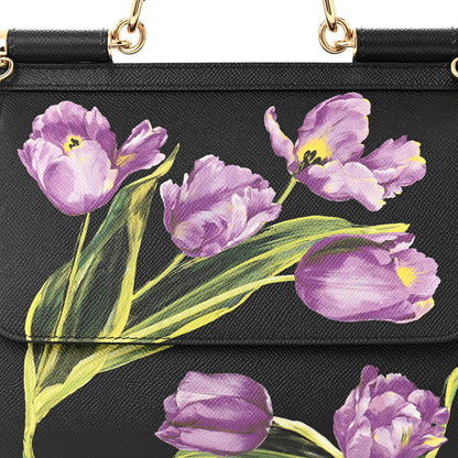 Dolce & Gabbana Dauphine Tulip Print Medium Miss Sicily Satchel Black 7 of 9