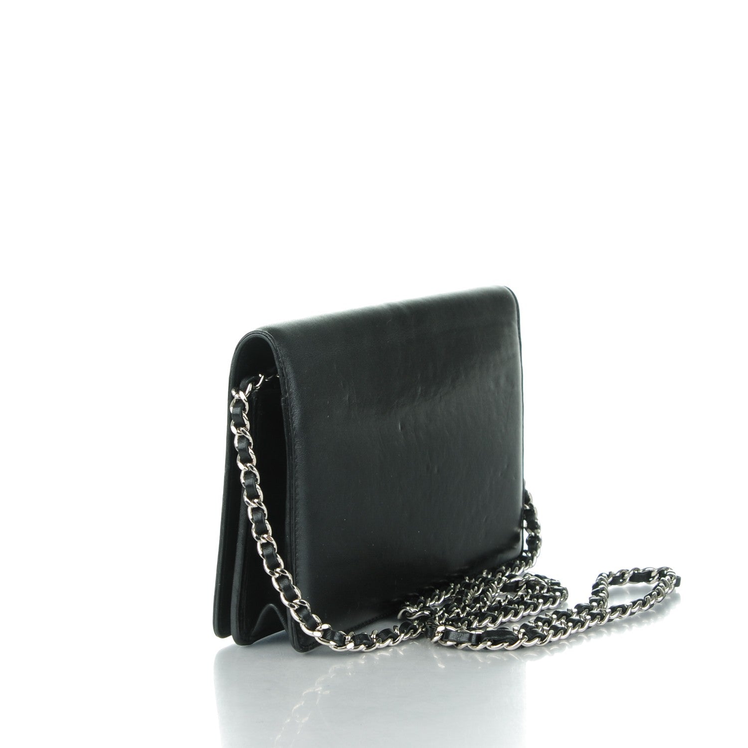 Chanel Lambskin Studded CC Wallet On Chain WOC Black 3 of 13