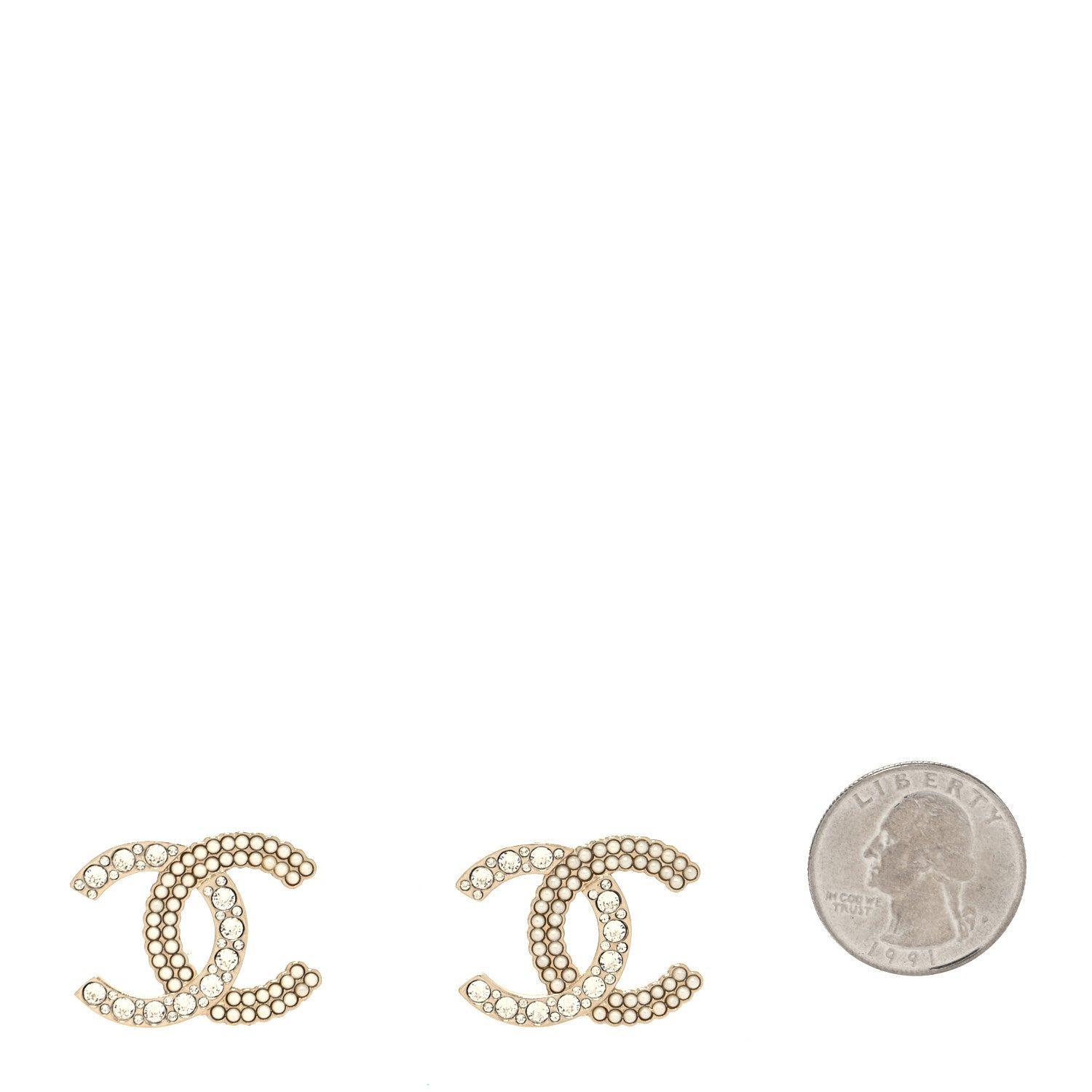 Chanel Pearl Crystal CC Stud Earrings Gold 2 of 4