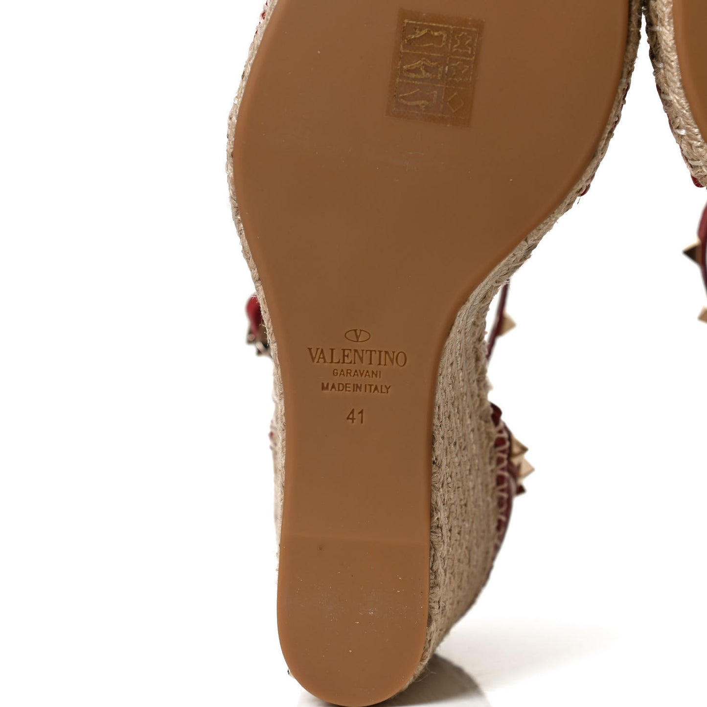 Grained Calfskin Rockstud Ankle Strap Espadrille 15/105mm Wedge Sandals 41 Rosso Valentino Natural