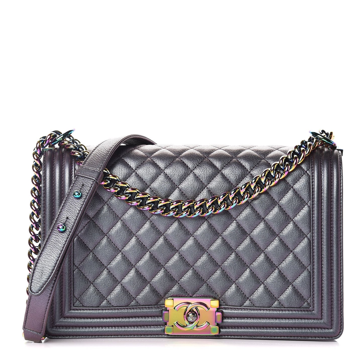 Iridescent Goatskin Quilted New Medium Boy Flap Purple