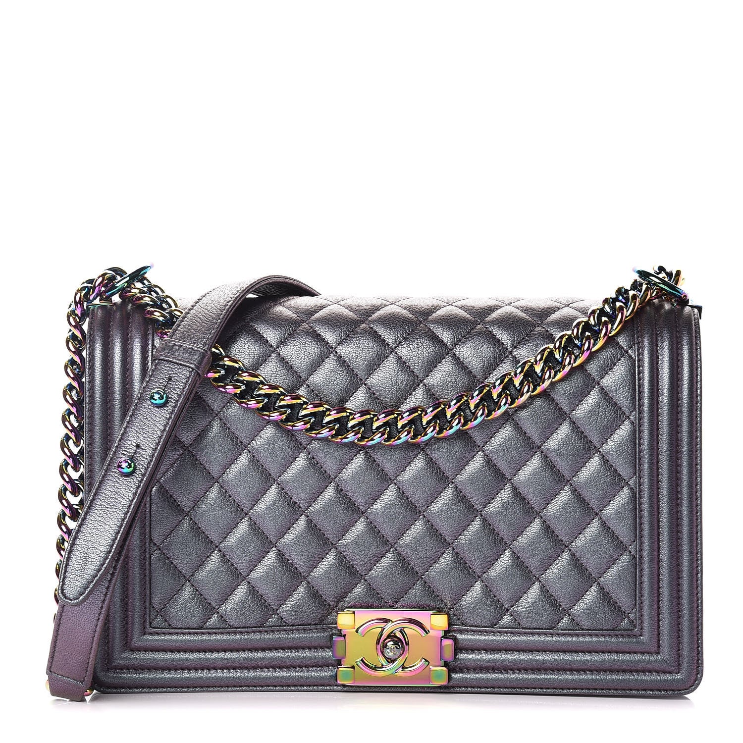 Chanel Iridescent Goatskin Quilted New Medium Boy Flap Purple 1 of 10