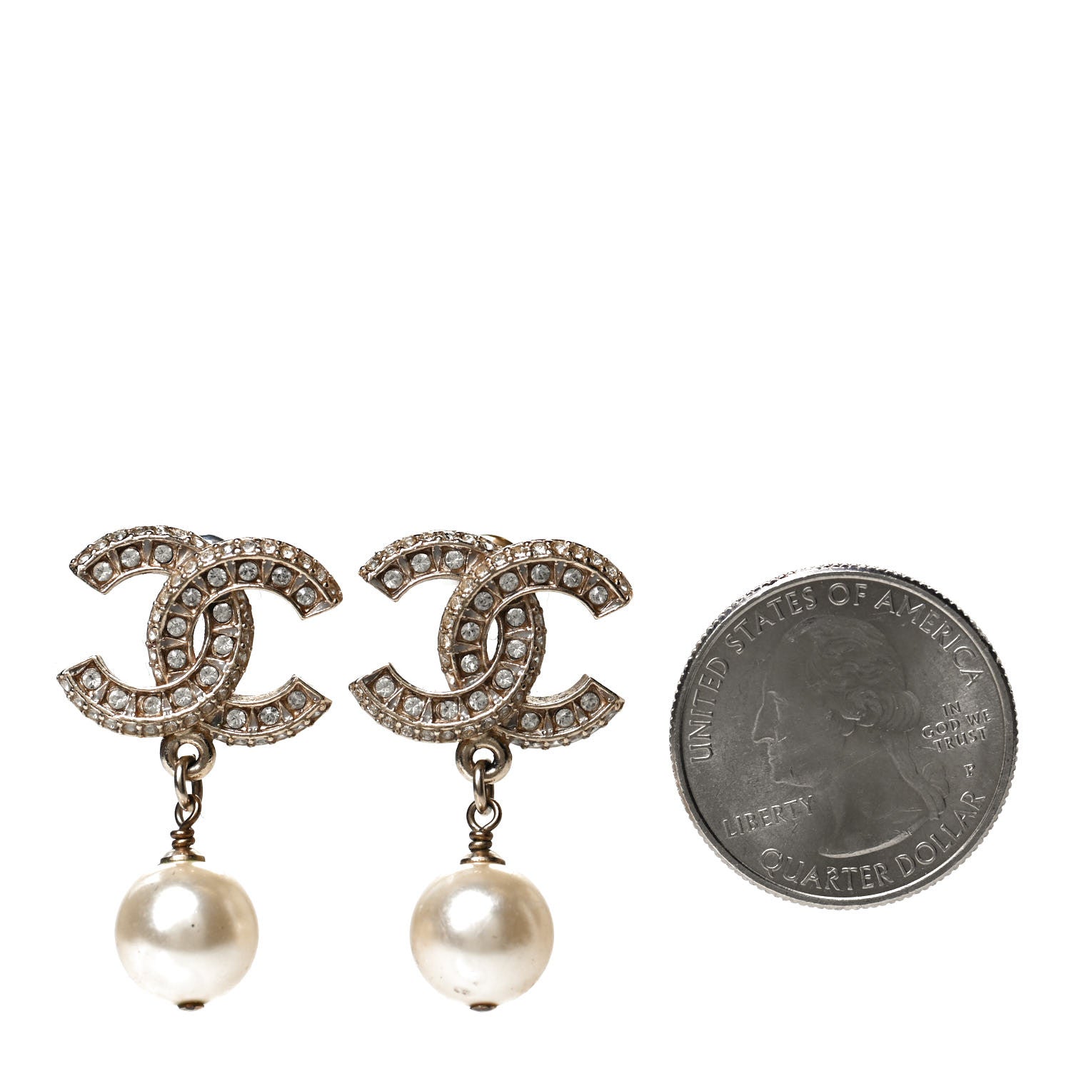 Chanel Crystal Pearl CC Drop Earrings Gold 2 of 4