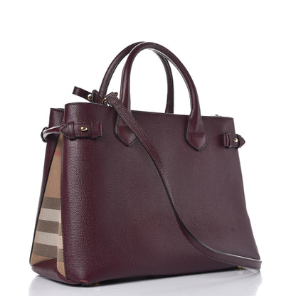 Burberry Grainy Calfskin House Check Medium Banner Tote Mahogany Red 3 of 13
