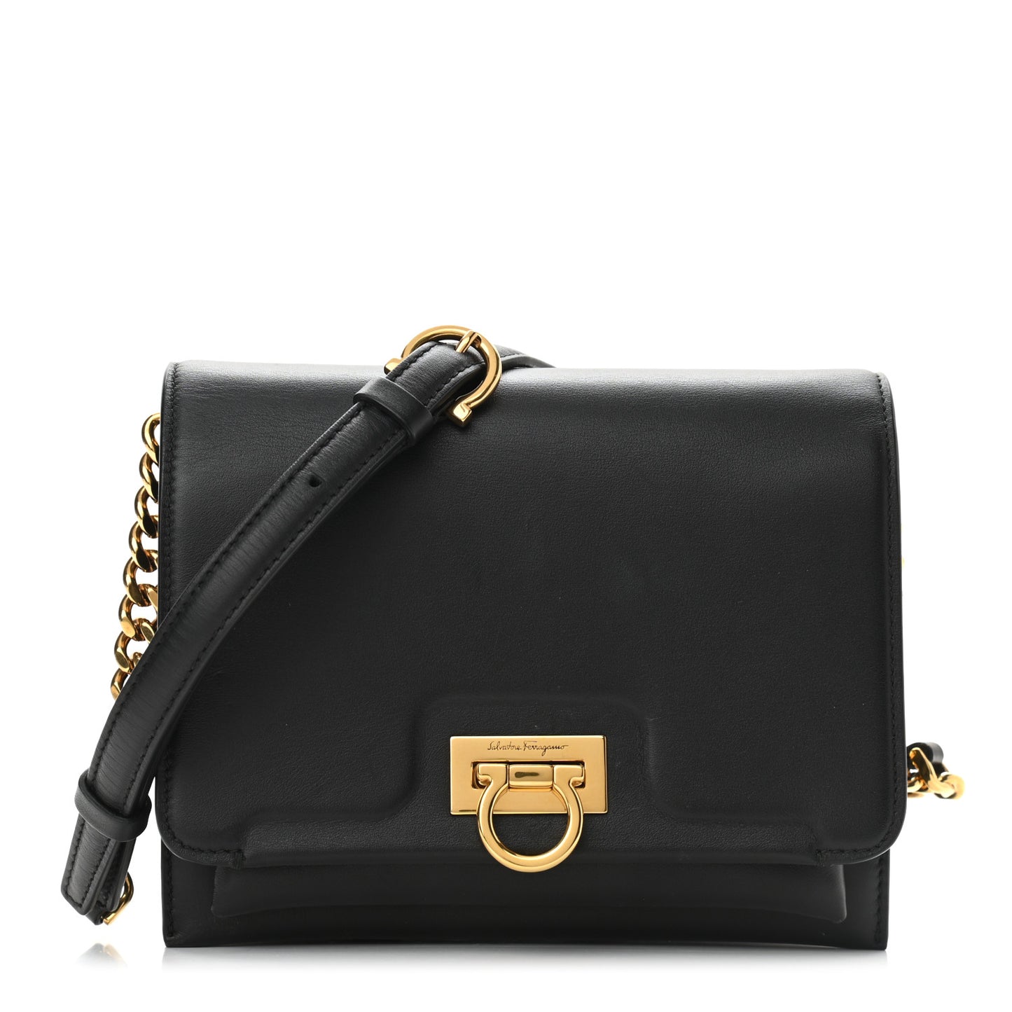 Calfskin Trifolio Flap Shoulder Bag Black