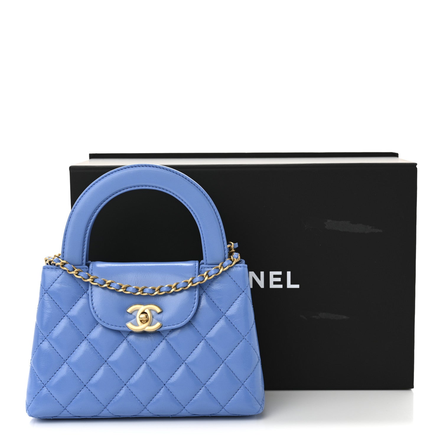 Chanel Shiny Aged Calfskin Quilted Nano Kelly Shopper Blue 11 of 11