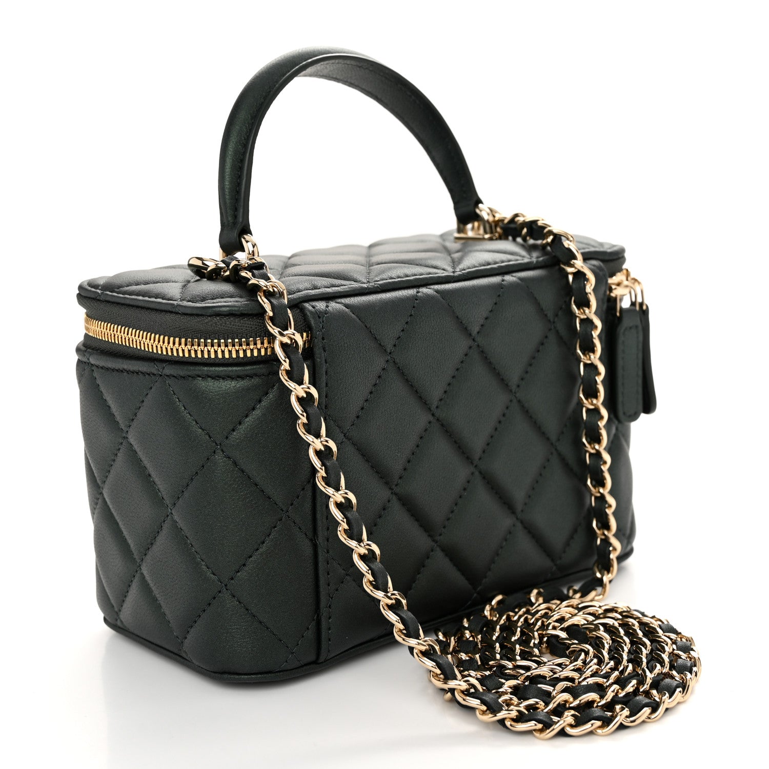 Chanel Iridescent Lambskin Quilted Small Top Handle Vanity Case With Chain Green 3 of 10