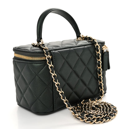 Chanel Iridescent Lambskin Quilted Small Top Handle Vanity Case With Chain Green 3 of 10