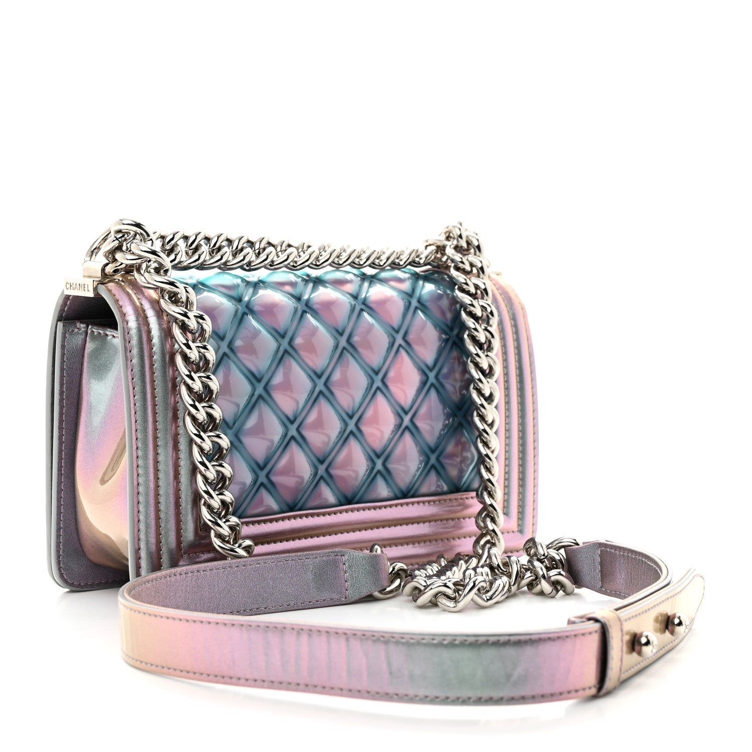 Chanel Iridescent Patent Calfskin PVC Quilted Small Boy Flap Light Purple 3 of 14
