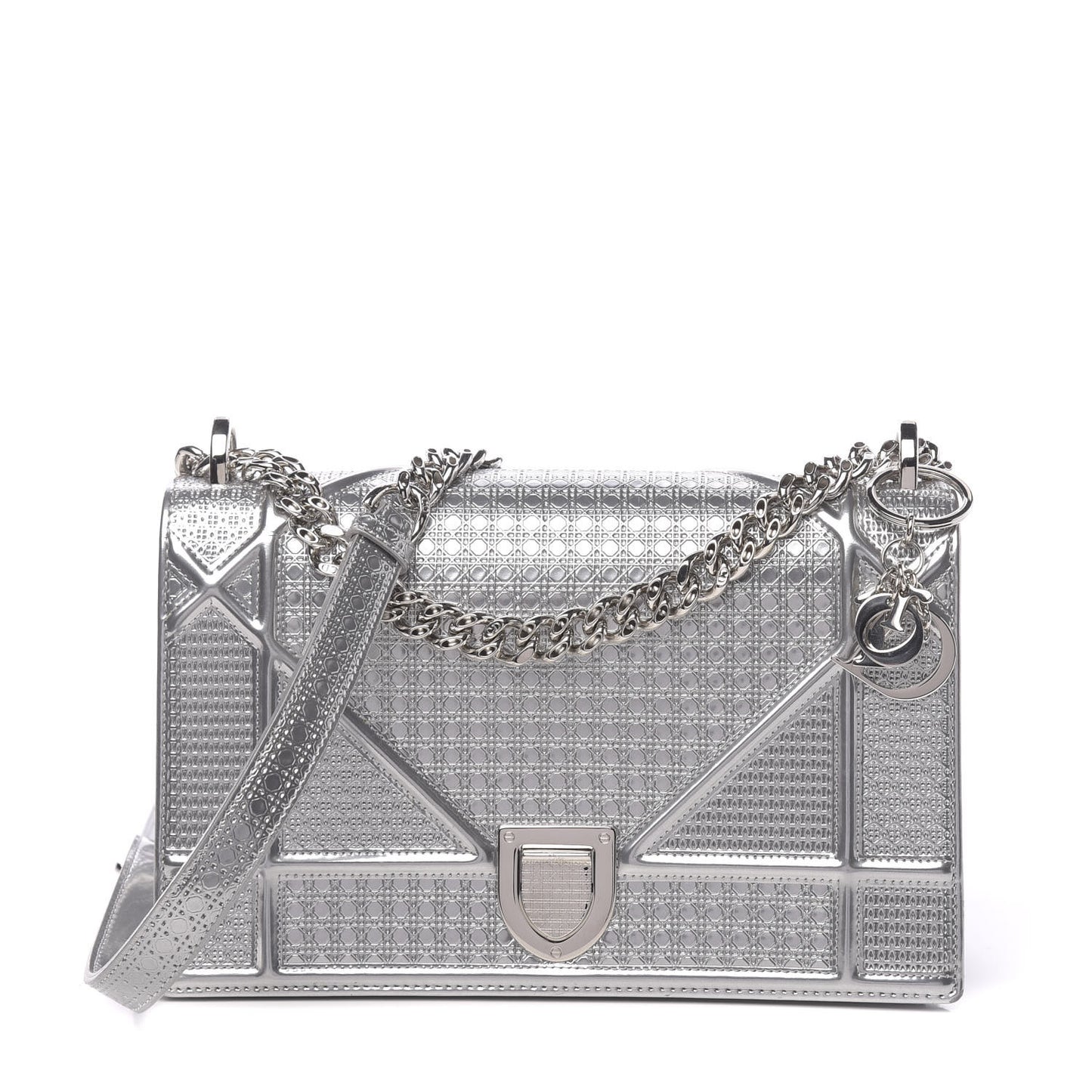 Metallic Patent Micro-Cannage Medium Diorama Flap Bag Silver