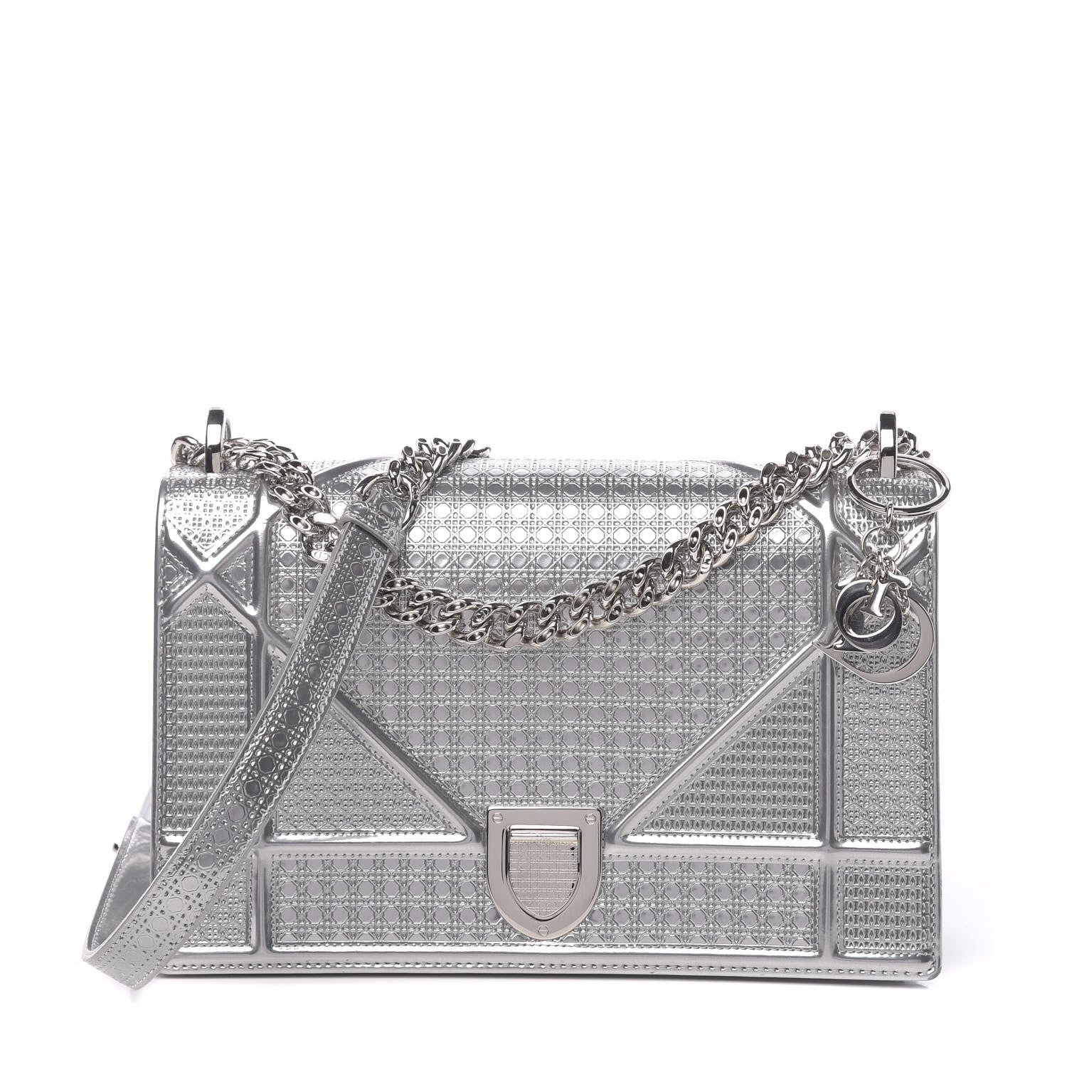 Christian Dior Metallic Patent Micro-Cannage Medium Diorama Flap Bag Silver 1 of 11