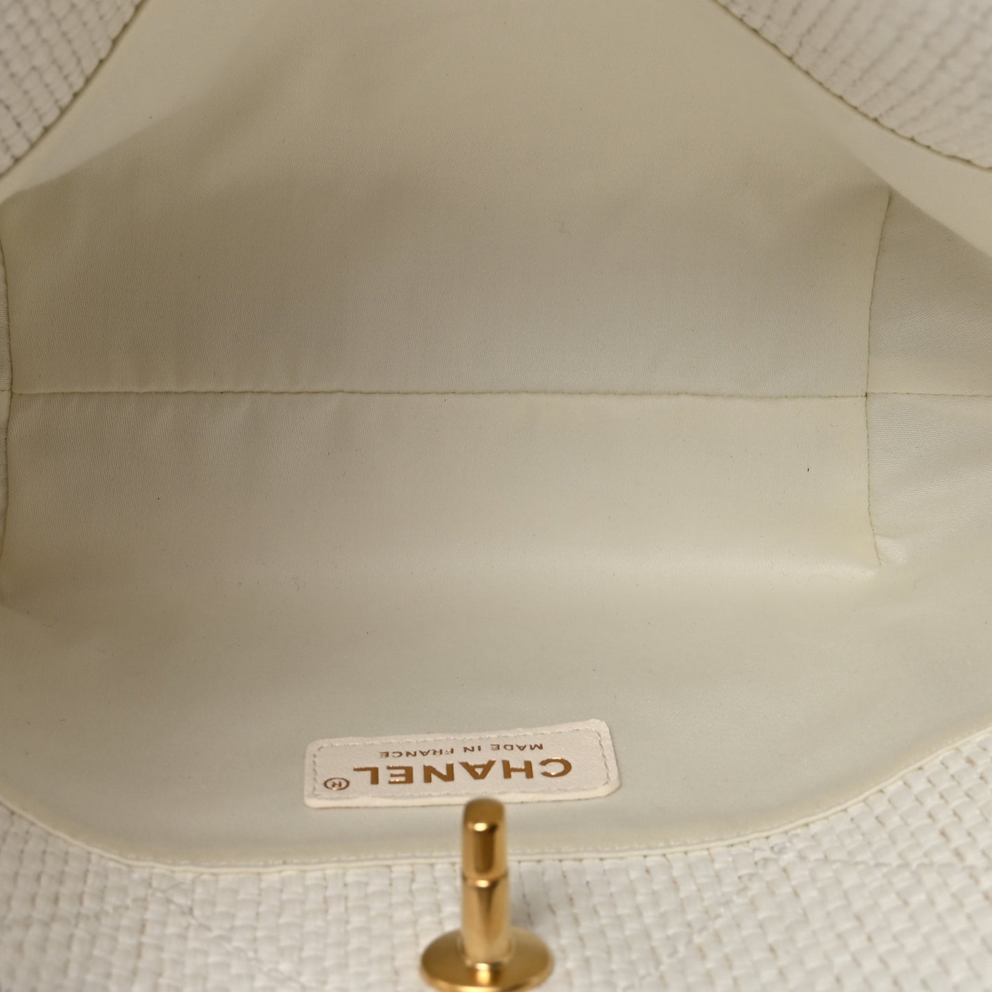 Braided Raffia Calfskin Small Shopping Bag White Black