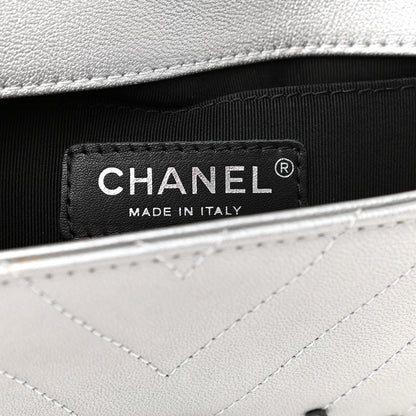 Chanel Metallic Lambskin Chevron Quilted Studded Mini Rectangular Flap Silver 6 of 10