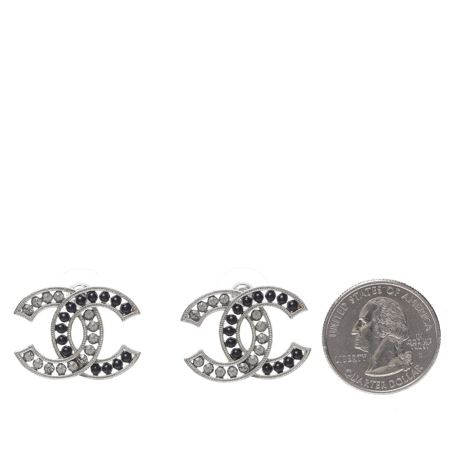 Crystal Large CC Earrings Black Silver