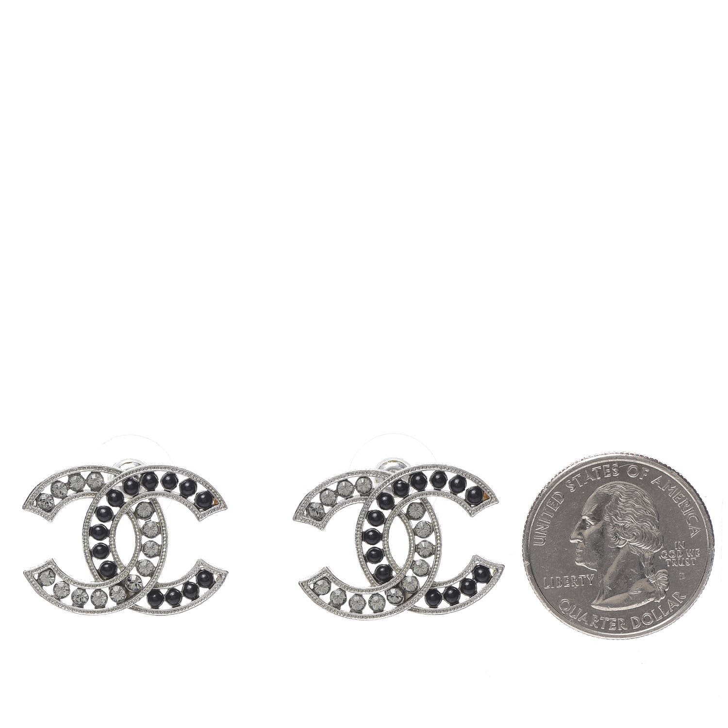 Chanel Crystal Large CC Earrings Black Silver 2 of 5