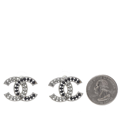 Chanel Crystal Large CC Earrings Black Silver 2 of 5