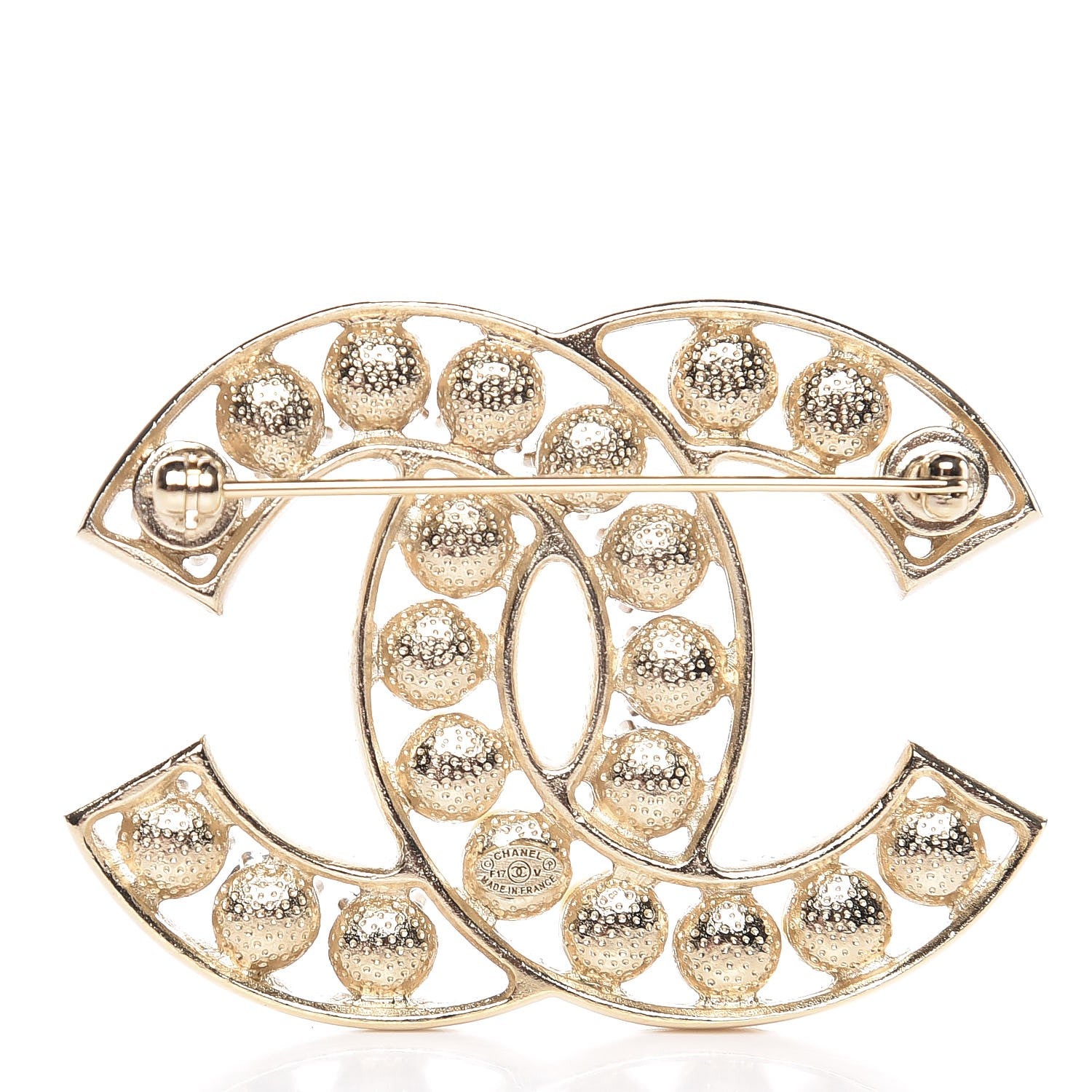 Chanel Pearl Crystal CC Brooch Gold 4 of 5