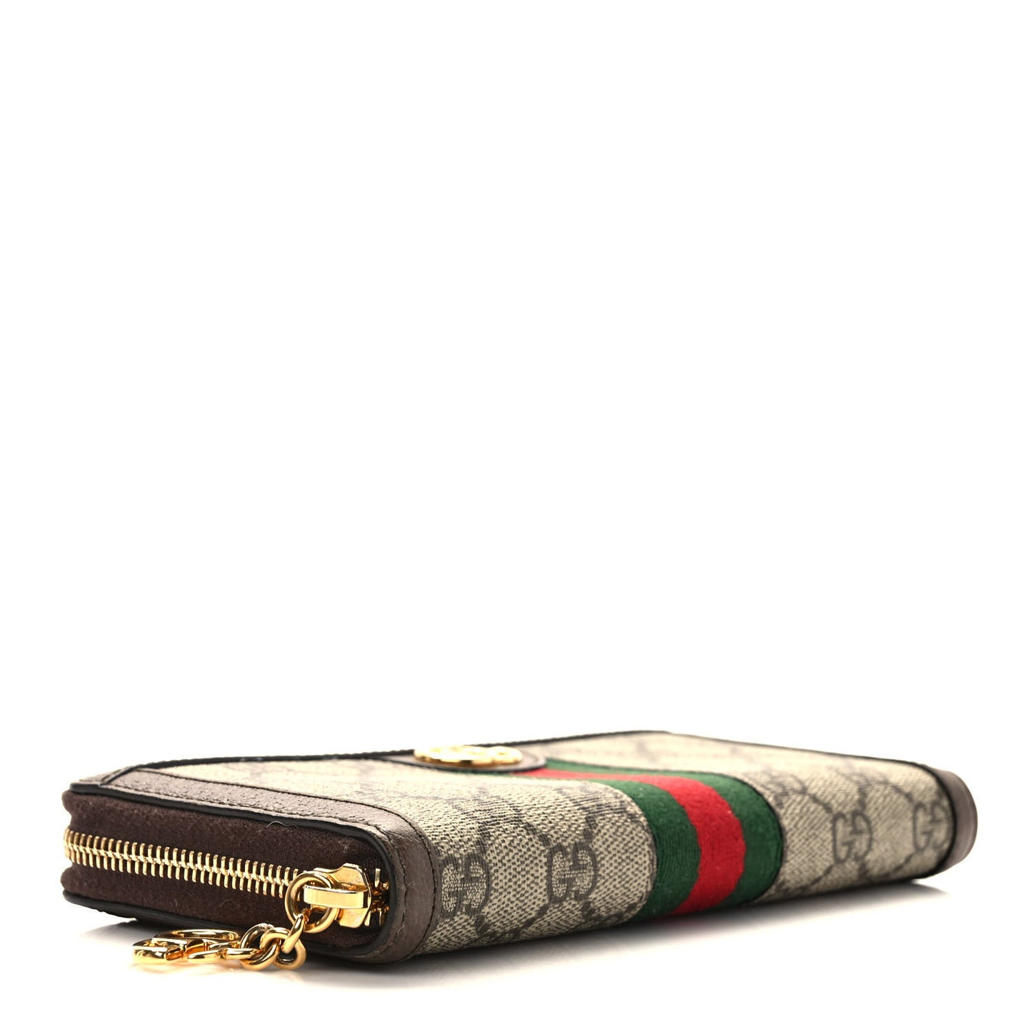 GG Supreme Monogram Web Ophidia Zip Around Wallet Brown