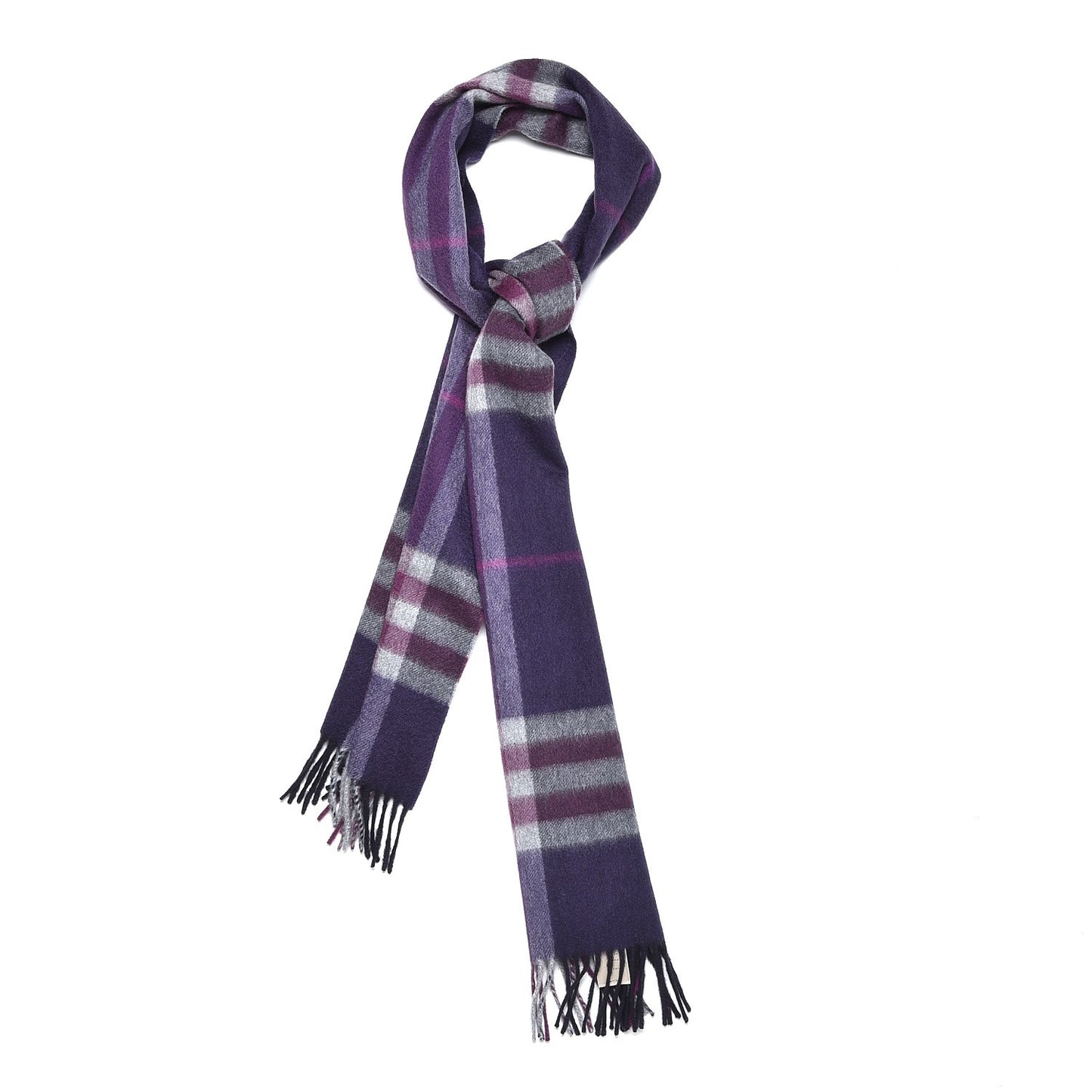 Cashmere Giant Check Fringe Scarf Purple