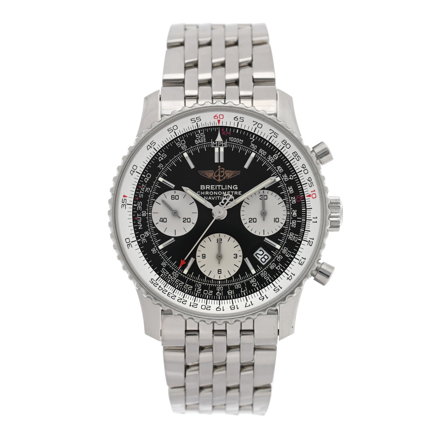 Stainless Steel 42mm Navitimer Chronograph Automatic Watch Black A23322