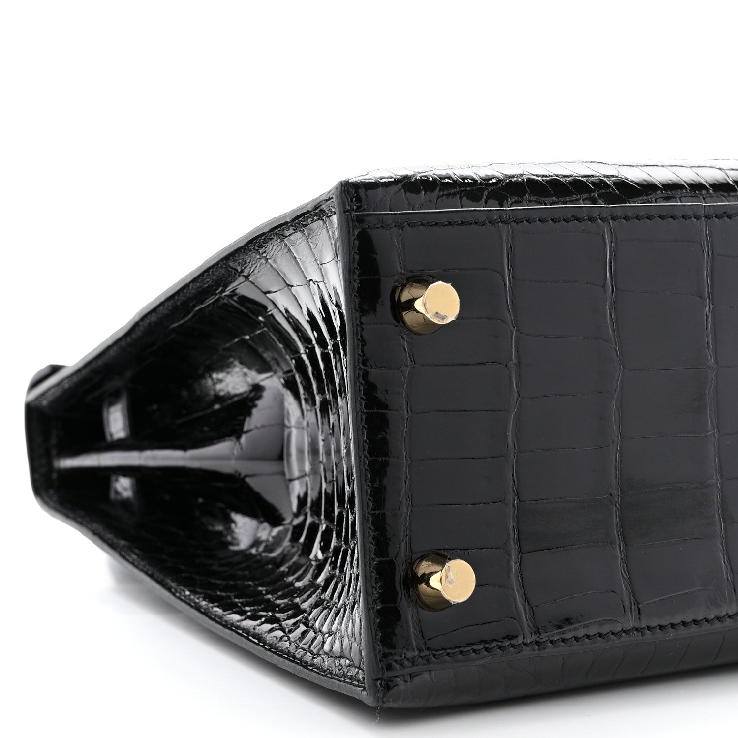 Hermes Shiny Porosus Crocodile Kelly Sellier 25 Black 9 of 11