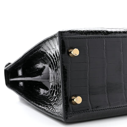 Hermes Shiny Porosus Crocodile Kelly Sellier 25 Black 9 of 11