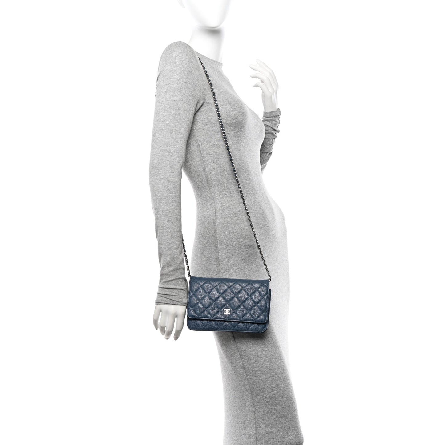 Caviar Quilted Wallet on Chain WOC Blue
