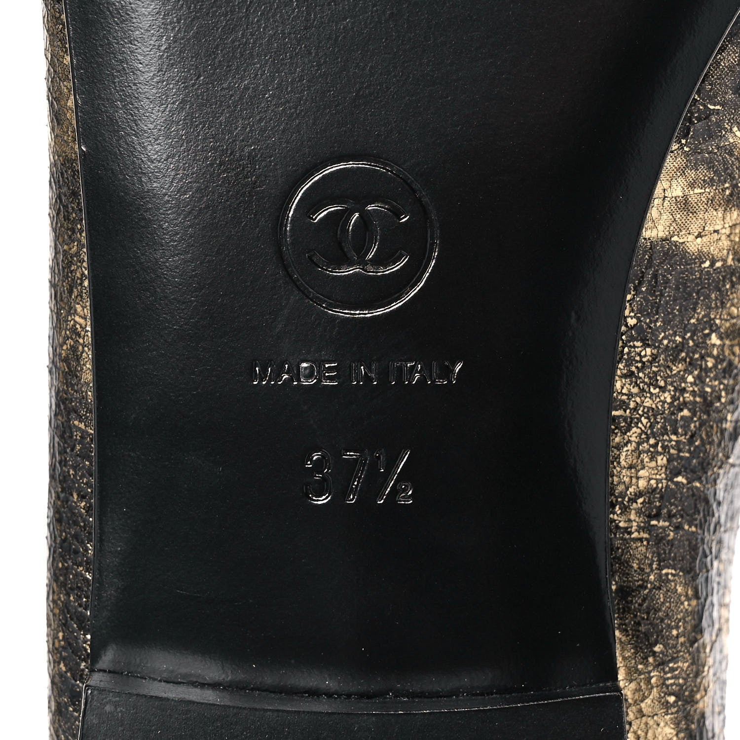 Chanel Laminated Goatskin Cap Toe CC Ballerina Flats 37.5 Gold 6 of 9