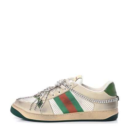 Gucci Nubuck Calfskin Web Removable Crystals Mens Screener Sneakers 9 Dusty Milk New Mystic White 1 of 10