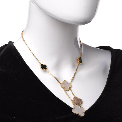 Van Cleef & Arpels 18K Yellow Gold Mother of Pearl Onyx 6 Motifs Magic Alhambra Necklace 2 of 7
