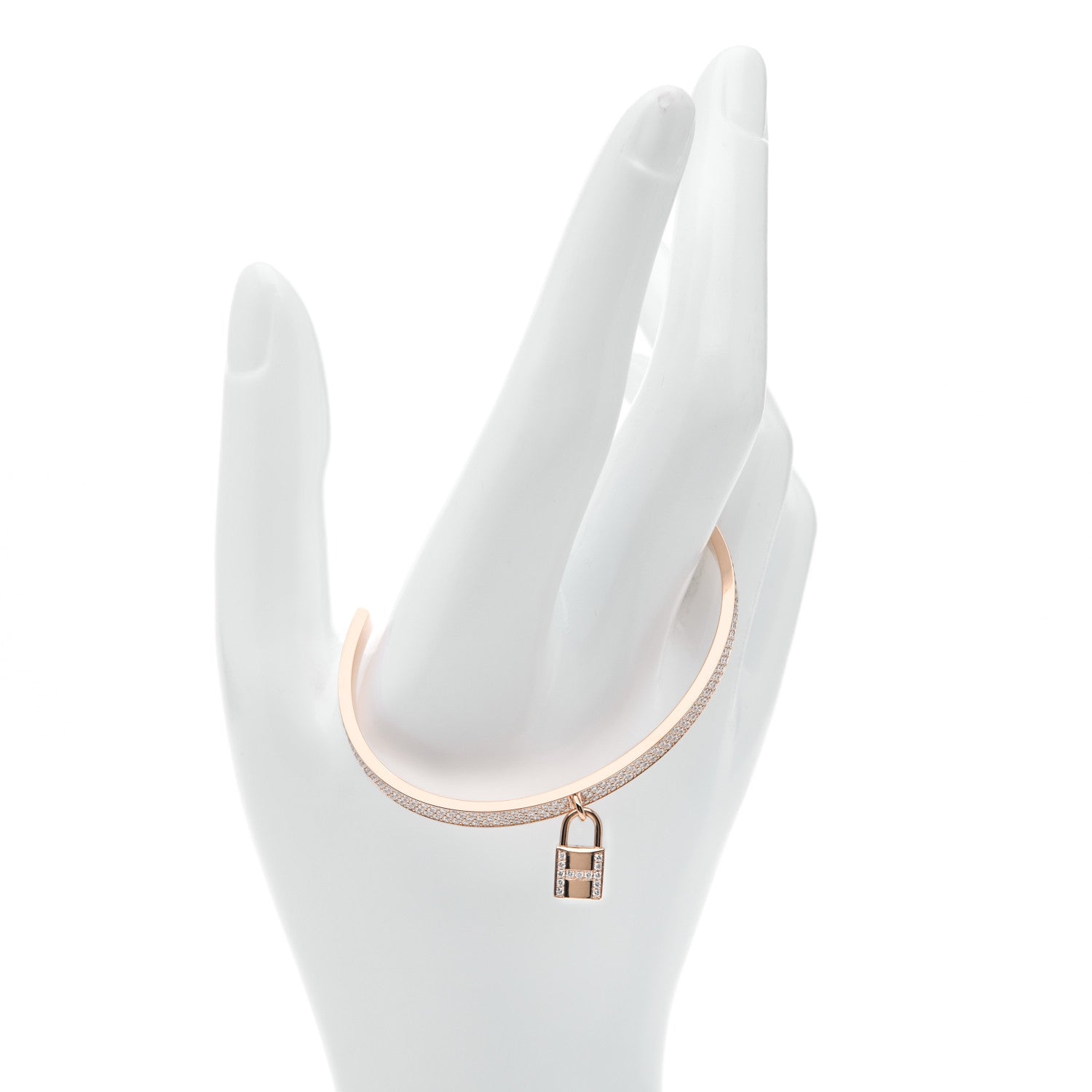 Hermes 18K Rose Gold Diamond Pave Kelly Clochette Cuff Bracelet ST 2 of 5