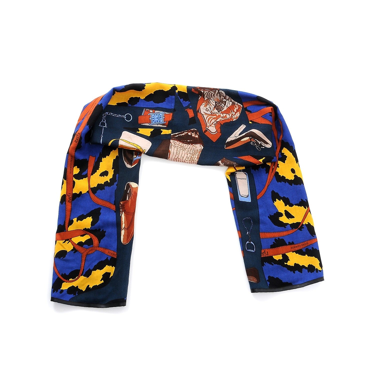 Hermes Cashmere Echarp A Manches Petit H Scarf Bleu Jaune Brun 7 of 10