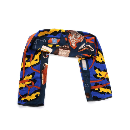Hermes Cashmere Echarp A Manches Petit H Scarf Bleu Jaune Brun 7 of 10