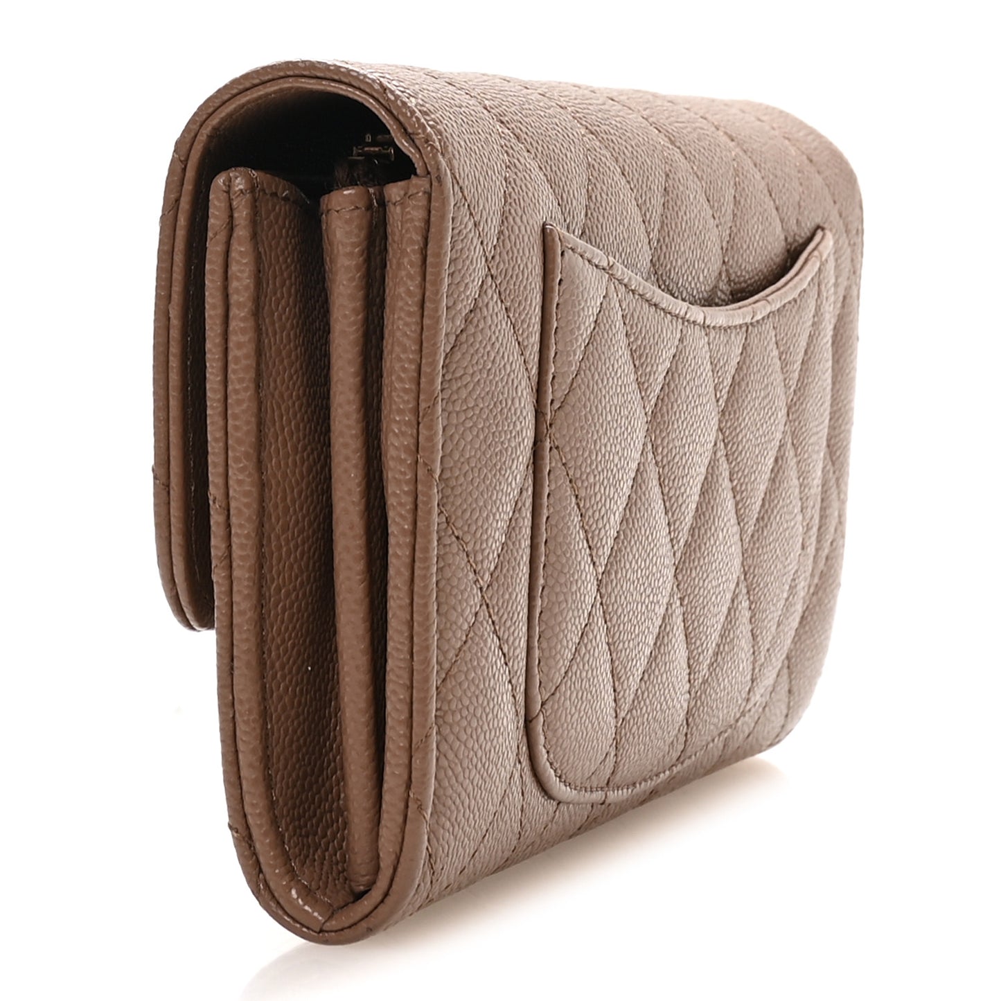 Caviar Quilted Large Gusset Flap Wallet Brown