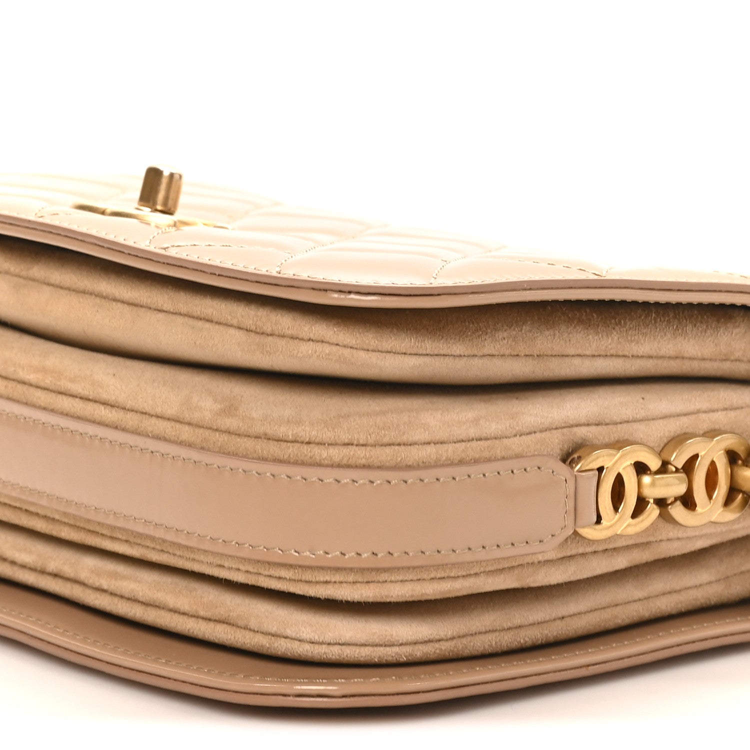 Chanel Shiny Calfskin Quilted Suede Goatskin Messenger Beige 9 of 9