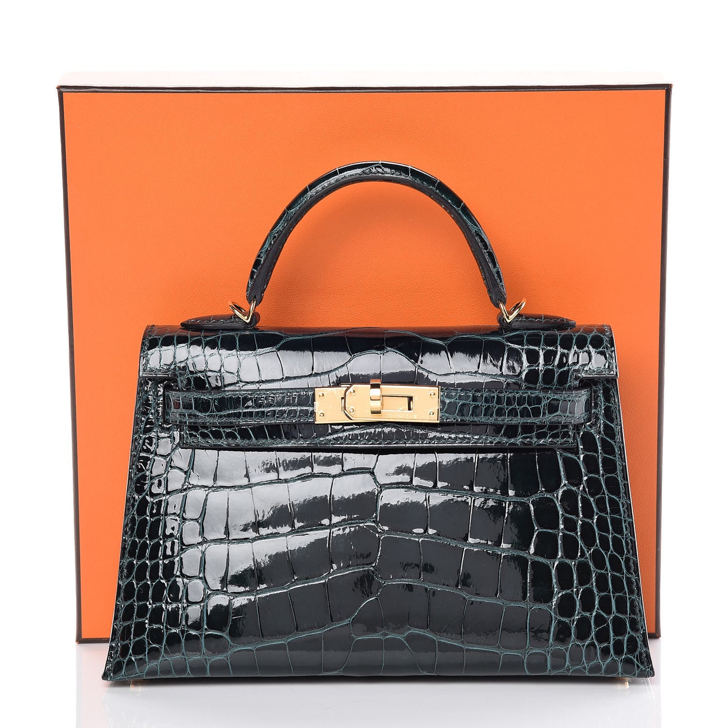 Shiny Alligator Mini Kelly Sellier 20 Vert Cypress