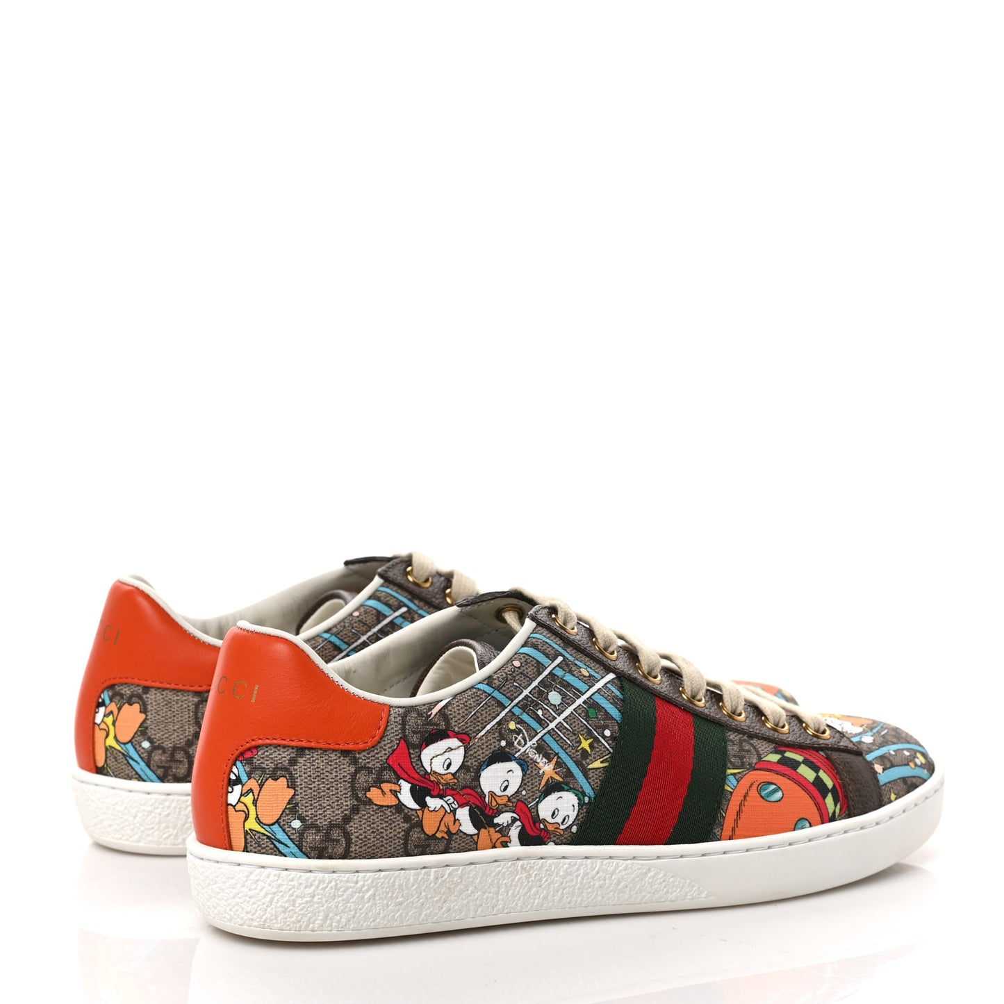 X DISNEY GG Supreme Monogram Web Donald Duck Womens Ace Sneakers 36.5 Beige New 36.5 Acero Orange