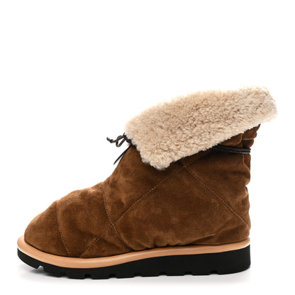 Louis Vuitton Suede Shearling Quilted Flat Ankle Boot 41 Beige 1 of 9